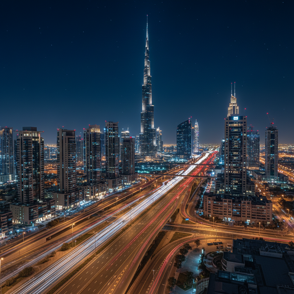 Dubai highway at night